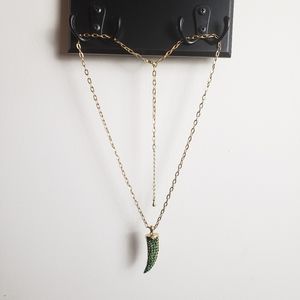 Gold and Green Jewel Studded Horn Necklace